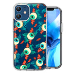 Apple iPhone 12 Halloween Creepy Tropical Eyeballs Design Double Layer Phone Case Cover