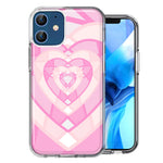 Apple iPhone 12 Pink Gem Hearts Design Double Layer Phone Case Cover