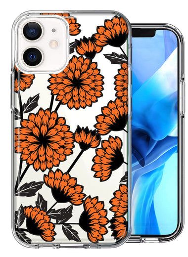 Apple iPhone 12 Mini Orange Chrysanthemum Flowers Design Double Layer Phone Case Cover
