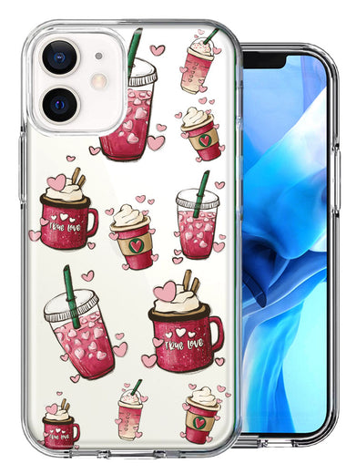 Apple iPhone 12 Mini Coffee Lover Valentine's Hearts Pink Drink Latte Double Layer Phone Case Cover