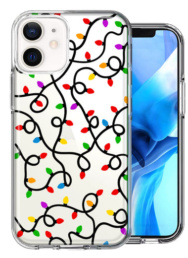 Apple iPhone 12 Colorful Nostalgic Vintage Christmas Holiday Winter String Lights Design Double Layer Phone Case Cover