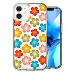 Apple iPhone 12 Groovy Gradient Retro Color Flowers Double Layer Phone Case Cover