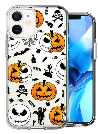 Apple iPhone 12 Mini Halloween Jack-O-Lantern Pumpkin Skull Spooky Design Double Layer Phone Case Cover