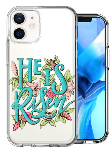 Apple iPhone 12 Mini He Is Risen Text Easter Jesus Christian Flowers Double Layer Phone Case Cover