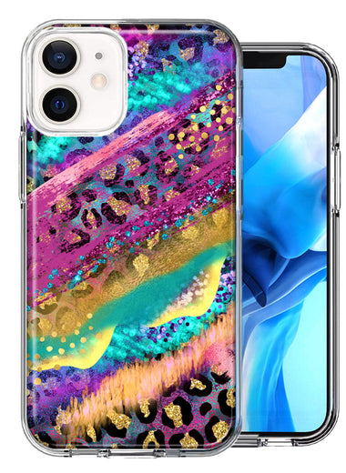 Apple iPhone 12 Mini Leopard Paint Colorful Beautiful Abstract Milkyway Double Layer Phone Case Cover