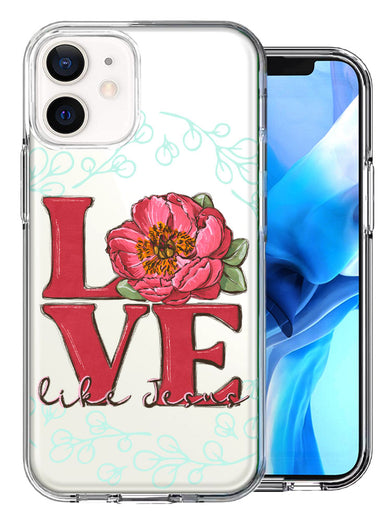 Apple iPhone 12 Mini Love Like Jesus Flower Text Christian Double Layer Phone Case Cover