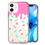 Apple iPhone 11 Pink Drip Frosting Cute Heart Sprinkles Kawaii Cake Design Double Layer Phone Case Cover