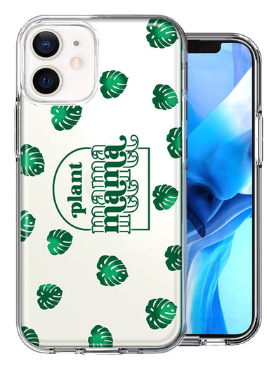 Apple iPhone 12 Mini Plant Mama Houseplant Lover Monstera Tropical Leaf Green Design Double Layer Phone Case Cover