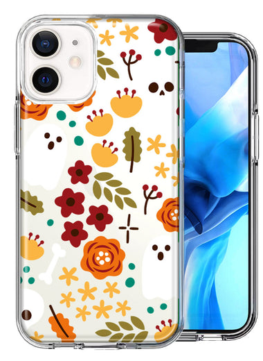 Apple iPhone 12 Mini Spooky Season Fall Autumn Flowers Ghosts Skulls Halloween Double Layer Phone Case Cover