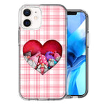 Apple iPhone 12 Mini Valentine's Day Garden Gnomes Heart Love Pink Plaid Double Layer Phone Case Cover