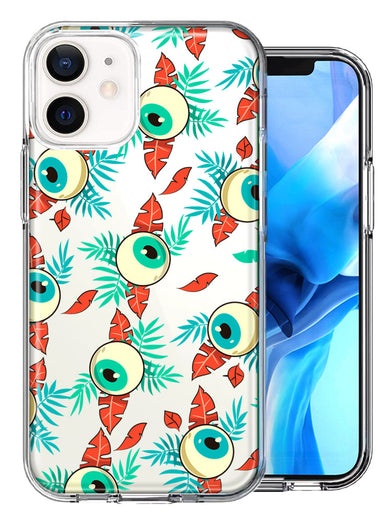 Apple iPhone 12 Mini Halloween Creepy Tropical Eyeballs Design Double Layer Phone Case Cover