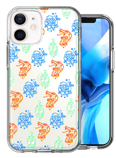 Apple iPhone 12 Mini Snakes Skulls Roses Design Double Layer Phone Case Cover