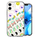 Apple iPhone 12 Mini 70's Yin Yang Hippie Happy Peace Stars Design Double Layer Phone Case Cover