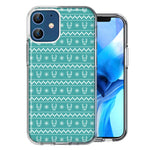 Apple iPhone 12 Mini Teal Christmas Reindeer Pattern Design Double Layer Phone Case Cover