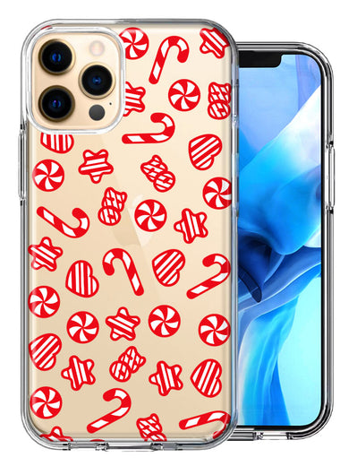 Apple iPhone 12 Pro Christmas Winter Red White Peppermint Candies Swirls Candycanes Design Double Layer Phone Case Cover