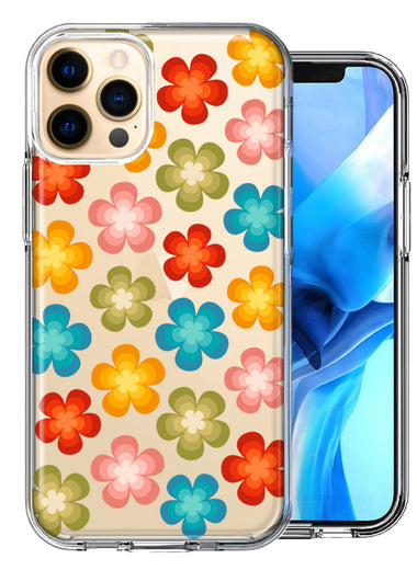 Apple iPhone 12 Pro Groovy Gradient Retro Color Flowers Double Layer Phone Case Cover