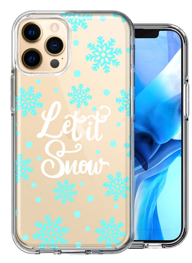 Apple iPhone 12 Pro Christmas Holiday Let It Snow Winter Blue Snowflakes Design Double Layer Phone Case Cover