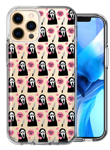 Apple iPhone 12 Pro Pink Horror Valentine Character Ghostface Boyfriend Call Me Hearts Double Layer Phone Case Cover