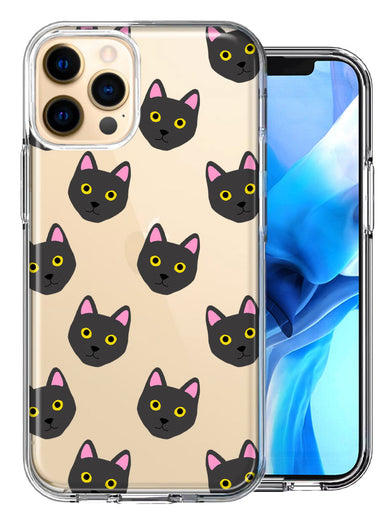 Apple iPhone 12 Pro Black Cat Polkadots Design Double Layer Phone Case Cover