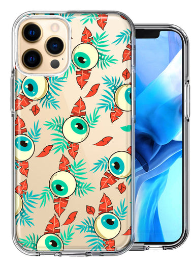 Apple iPhone 12 Pro Halloween Creepy Tropical Eyeballs Design Double Layer Phone Case Cover