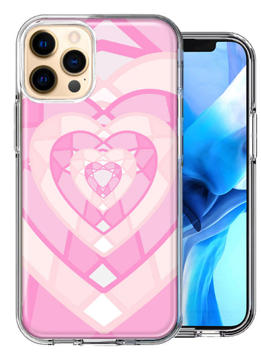 Apple iPhone 12 Pro Pink Gem Hearts Design Double Layer Phone Case Cover