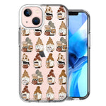 Apple iPhone 13 Mini Cute Morning Coffee Lovers Gnomes Characters Drip Iced Latte Americano Espresso Brown Double Layer Phone Case Cover