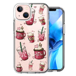 Apple iPhone 15 Coffee Lover Valentine's Hearts Pink Drink Latte Design Double Layer Phone Case Cover