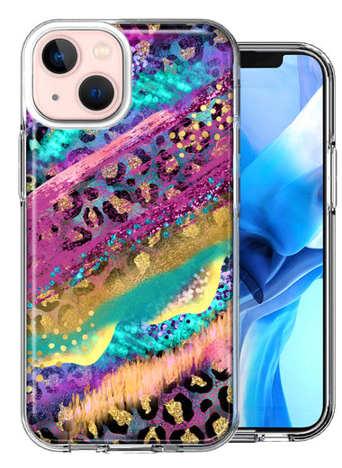 Apple iPhone 14 Plus Leopard Paint Colorful Beautiful Abstract Milkyway Design Double Layer Phone Case Cover