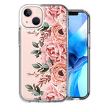Apple iPhone 15 Plus Blush Pink Peach Spring Flowers Peony Rose Design Double Layer Phone Case Cover