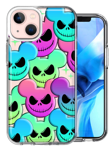 Apple iPhone 13 Mini Bright Rainbow Nightmare Skulls Spooky Season Halloween Design Double Layer Phone Case Cover