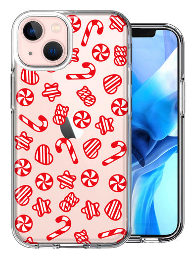 Apple iPhone 14 Plus Christmas Winter Red White Peppermint Candies Swirls Candycanes Design Double Layer Phone Case Cover