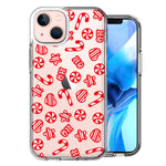 Apple iPhone 15 Plus Christmas Winter Red White Peppermint Candies Swirls Candycanes Design Double Layer Phone Case Cover