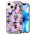 Apple iPhone 13 Classic Haunted Horror Halloween Nightmare Characters Spider Webs Design Double Layer Phone Case Cover