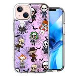 Apple iPhone 12 Classic Haunted Horror Halloween Nightmare Characters Spider Webs Design Double Layer Phone Case Cover
