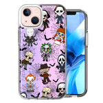 Apple iPhone 15 Classic Haunted Horror Halloween Nightmare Characters Spider Webs Design Double Layer Phone Case Cover