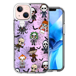 Apple iPhone 15 Classic Haunted Horror Halloween Nightmare Characters Spider Webs Design Double Layer Phone Case Cover