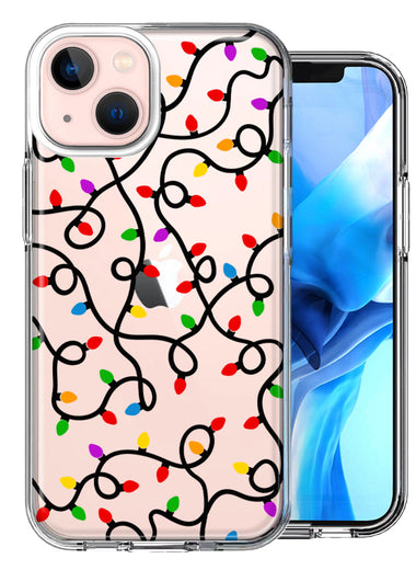Apple iPhone 14 Plus Colorful Nostalgic Vintage Christmas Holiday Winter String Lights Design Double Layer Phone Case Cover