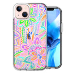 Apple iPhone 13 Colorful Summer Flowers Doodle Art Design Double Layer Phone Case Cover