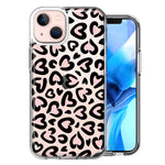 Apple iPhone 15 Plus Cute Pink Leopard Print Hearts Valentines Day Love Double Layer Phone Case Cover