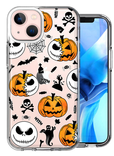 Apple iPhone 14 Plus Halloween Jack-O-Lantern Pumpkin Skull Spooky Design Double Layer Phone Case Cover