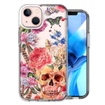 Apple iPhone 15 Indie Spring Peace Skull Feathers Floral Butterfly Flowers Design Double Layer Phone Case Cover