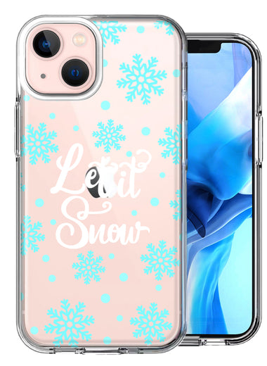 Apple iPhone 14 Plus Christmas Holiday Let It Snow Winter Blue Snowflakes Design Double Layer Phone Case Cover