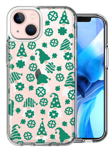 Apple iPhone 13 Mini Lucky Green St Patricks Day Cute Gnomes Shamrock Polkadots Double Layer Phone Case Cover