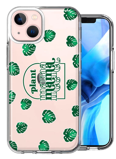 Apple iPhone 14 Plus Plant Mama Houseplant Lover Monstera Tropical Leaf Green Design Double Layer Phone Case Cover