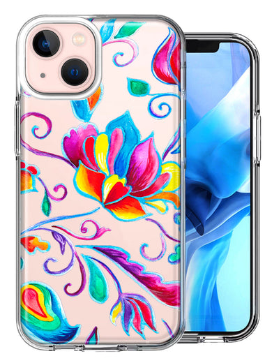 Apple iPhone 14 Plus Bright Colors Rainbow Water Lilly Floral Design Double Layer Phone Case Cover