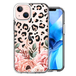 Apple iPhone 15 Plus Classy Blush Peach Peony Rose Flowers Leopard Design Double Layer Phone Case Cover
