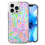 Apple iPhone 13 Pro Colorful Summer Flowers Doodle Art Design Double Layer Phone Case Cover