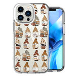 Apple iPhone 13 Pro Cute Morning Coffee Lovers Gnomes Characters Drip Iced Latte Americano Espresso Brown Double Layer Phone Case Cover