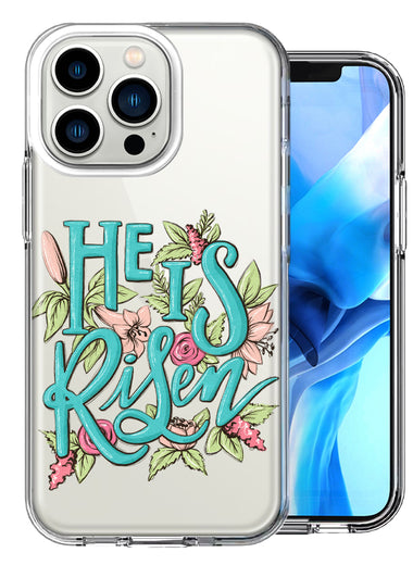 Apple iPhone 13 Pro He Is Risen Text Easter Jesus Christian Flowers Double Layer Phone Case Cover