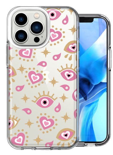 Apple iPhone 13 Pro Pink Evil Eye Lucky Love Law Of Attraction Design Double Layer Phone Case Cover